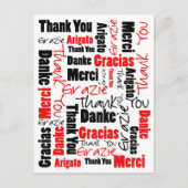 Schwarz und Rot Vielen Dank Word Cloud Postkarte (Vorderseite)