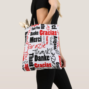 Schwarz und Rot Vielen Dank Word Cloud Tasche
