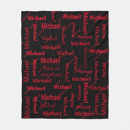 Schwarz und Rot Wiederholter Vor- und Nachname Fleecedecke (Vorderseite)