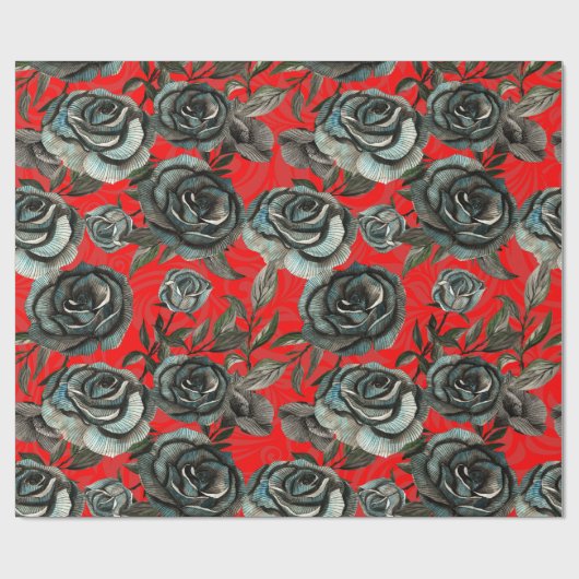 Schwarz und rote Rose Geschenkpapier (Flach)