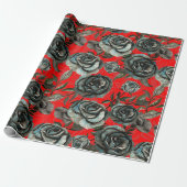 Schwarz und rote Rose Geschenkpapier (Ungerollt)