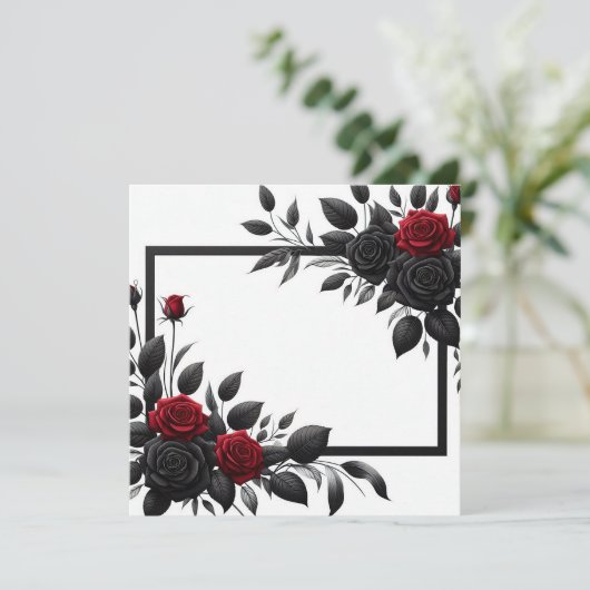 Schwarz und Rote Rosen Einladung (Stehend Vorderseite)