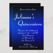 Schwarz und Sapphire Blue Ombre Quinceañera Geburt Einladung (Vorne/Hinten)