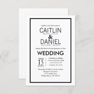 Schwarz und Schwarz Einfache Grenzhochzeit Einladu Einladung