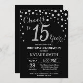 Schwarz und Silber 15. Geburtstag Diamond Einladun Einladung (Vorne/Hinten)