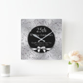 Schwarz und Silber 25. Hochzeitstag Geschenke Quadratische Wanduhr (Zuhause)