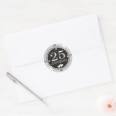 Schwarz und Silber 25. Hochzeitstag Runder Aufkleber (Umschlag)