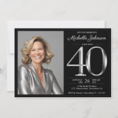 Schwarz und Silber 40. Geburtstag Einladung (Vorderseite)