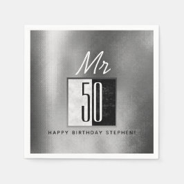 Schwarz und Silber 50. Geburtstag Serviette