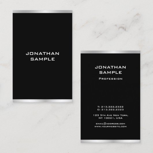 Schwarz und Silber Beruflich elegant modern Visitenkarte (Vorne/Hinten)