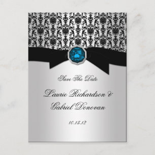 Schwarz und Silber Blue Topaz Jewel Save the Date Ankündigungspostkarte