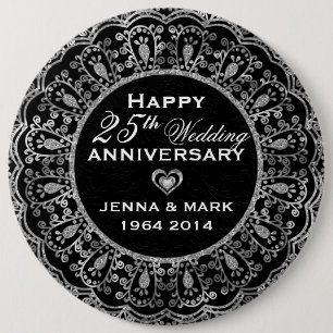 Schwarz und Silber Blumenreath 25. Jahrestag Button