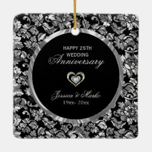 Schwarz und Silber Damask 25 Jahre Keramikornament