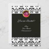 SCHWARZ- UND SILBER-DAMASK-MONOGRAMM, rot, rubinwe Einladung (Rückseite)