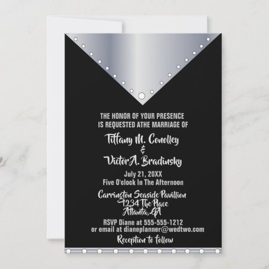 Schwarz und Silber Elegante Moderne Hochzeit Einla Einladung (Vorderseite)