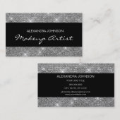 Schwarz und Silber Eleganter Funkelnd Makeup Artis Visitenkarte (Vorne/Hinten)