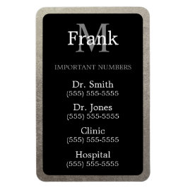 Schwarz und Silber Foil Wichtige Telefonnummern Magnet