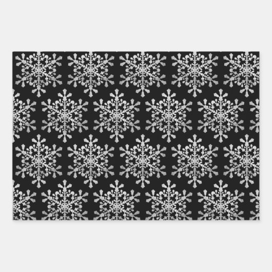 Schwarz und Silber frohe Weihnachtsschneeflocken S Geschenkpapier Set (Vorderseite 2)