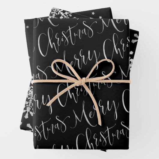 Schwarz und Silber frohe Weihnachtsschneeflocken S Geschenkpapier Set (Beispiel)