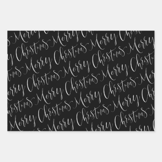 Schwarz und Silber frohe Weihnachtsschneeflocken S Geschenkpapier Set (Vorderseite)