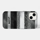 Schwarz und Silber Glitter iPhone Hülle (Rückseite (Horizontal))