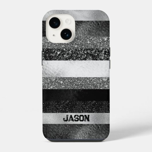 Schwarz und Silber Glitter iPhone Hülle (Rückseite)
