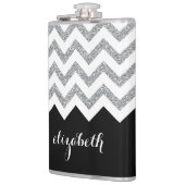 Schwarz und Silber Glitzer Druckköpfe und Name Flachmann (Links)