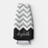 Schwarz und Silber Glitzer Druckköpfe und Name Flaschenkühler (Vorderseite)