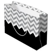 Schwarz und Silber Glitzer Druckköpfe und Name Große Geschenktüte (Rückseite Schrägansicht)