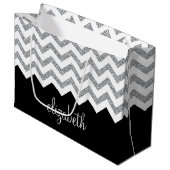 Schwarz und Silber Glitzer Druckköpfe und Name Große Geschenktüte (Vorderseite Schrägansicht)