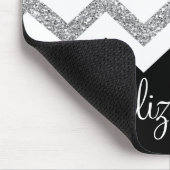 Schwarz und Silber Glitzer Druckköpfe und Name Mousepad (Ecke)