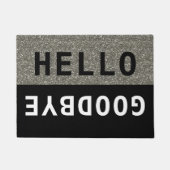 Schwarz und Silber Glitzer Hallo Auf Wiedersehen Fußmatte (Vorderseite)