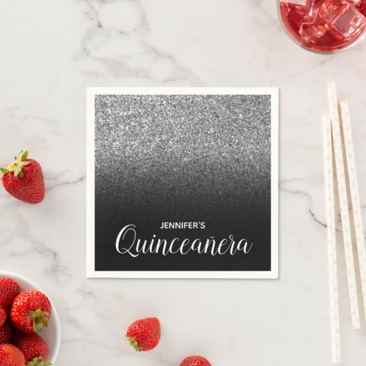Schwarz und Silber Glitzer Ombre Quinceanera Serviette (Beispiel)