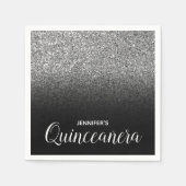 Schwarz und Silber Glitzer Ombre Quinceanera Serviette (Vorderseite)