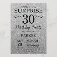 Schwarz und Silber Glitzer Überraschung 30. Geburt