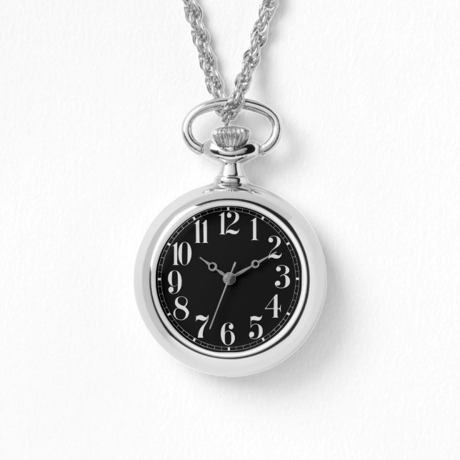 Schwarz und Silber große Zahlen Armbanduhr (Vorderseite)