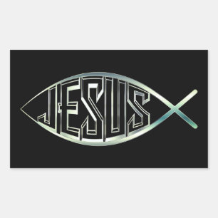 Schwarz und Silber Ichthys Christlicher Fisch Jesu Rechteckiger Aufkleber