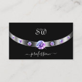 Schwarz und Silber mit Lila Diamanten Mit Monogram Visitenkarte (Vorderseite)