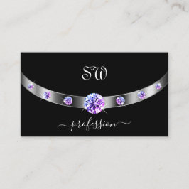 Schwarz und Silber mit Lila Diamanten Mit Monogram Visitenkarte