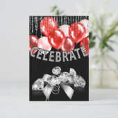 Schwarz und Silber mit rotem Balloons Girl Party Einladung (Stehend Vorderseite)