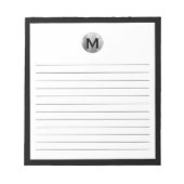 Schwarz und Silber Modernes Monogramm Notizblock (Vorderseite)