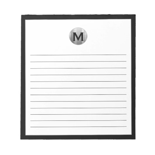 Schwarz und Silber Modernes Monogramm Notizblock (Vorderseite)
