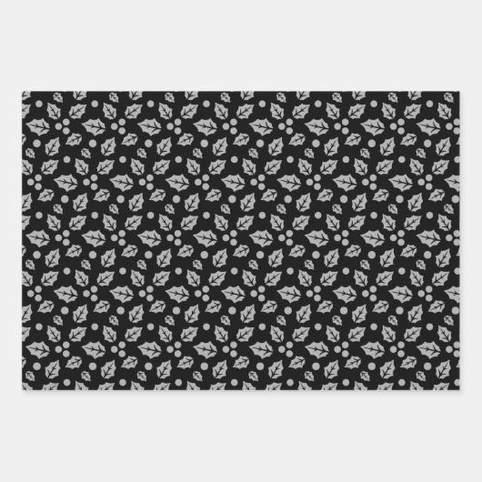 Schwarz und Silber Modernes Weihnachtsmuster Geschenkpapier Set (Vorderseite 3)