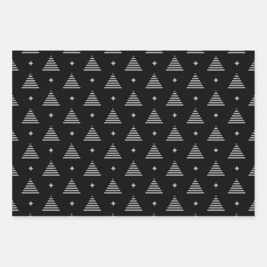 Schwarz und Silber Modernes Weihnachtsmuster Geschenkpapier Set (Vorderseite)