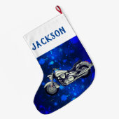 Schwarz und Silber Motorrad und Schnee Großer Weihnachtsstrumpf (Rückseite (Hängend))