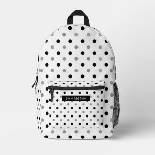 Schwarz und Silber Polka Punkte in einem weißen Hi Bedruckter Rucksack