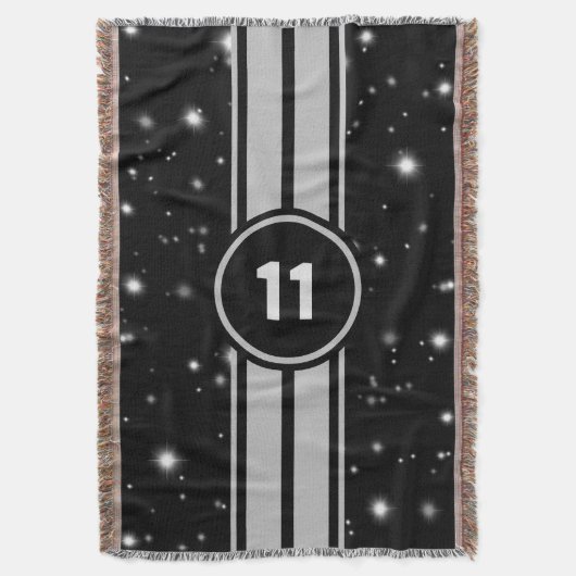 Schwarz und Silber Racing Stripes Starlight Decke (Vorderseite Vertikal)