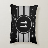 Schwarz und Silber Racing Stripes Starlight Dekokissen (Rückseite(Vertikal))