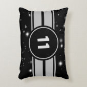 Schwarz und Silber Racing Stripes Starlight Dekokissen (Vorderseite(Vertikal))