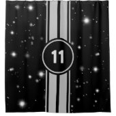 Schwarz und Silber Racing Stripes Starlight Duschvorhang (Vorderseite)
